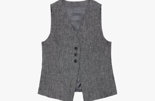 Gilet drapé 100 % lin et pantalon droit taille haute à double pli | Ensemble Old Money
