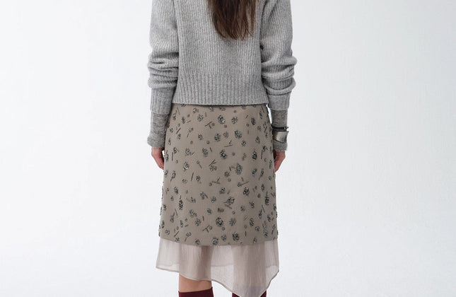 Hand-Embroidered Sequin Floral Skirt