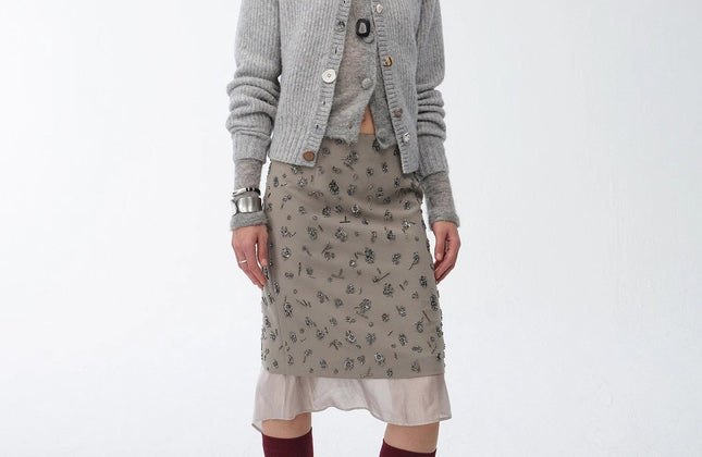 Hand-Embroidered Sequin Floral Skirt
