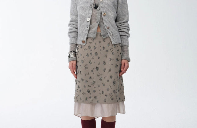 Hand-Embroidered Sequin Floral Skirt