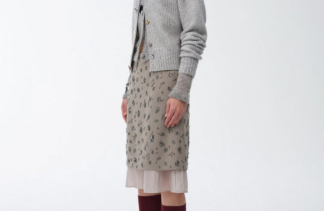 Hand-Embroidered Sequin Floral Skirt