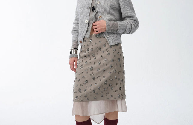 Hand-Embroidered Sequin Floral Skirt