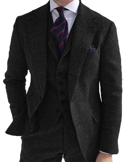 Gray Wool Tweed Winter Custom Men Suits Italian for Wedding Formal Groom - Constantin & Crys