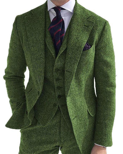 Gray Wool Tweed Winter Custom Men Suits Italian for Wedding Formal Groom - Constantin & Crys
