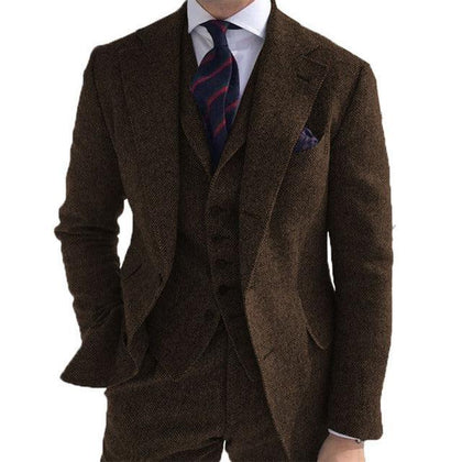 Gray Wool Tweed Winter Custom Men Suits Italian for Wedding Formal Groom - Constantin & Crys