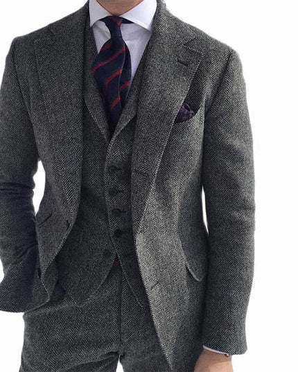 Gray Wool Tweed Winter Custom Men Suits Italian for Wedding Formal Groom - Constantin & Crys
