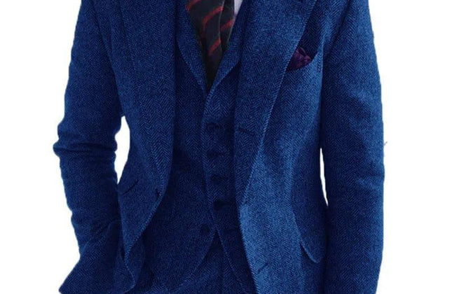 Gray Wool Tweed Winter Men Suit's for Wedding Formal Groom Tuxedo Herringbone - Constantin & Crys