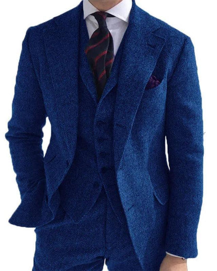 Gray Wool Tweed Winter Men Suit's for Wedding Formal Groom Tuxedo Herringbone - Constantin & Crys
