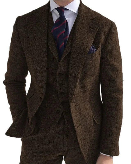 Gray Wool Tweed Winter Men Suit's for Wedding Formal Groom Tuxedo Herringbone - Constantin & Crys