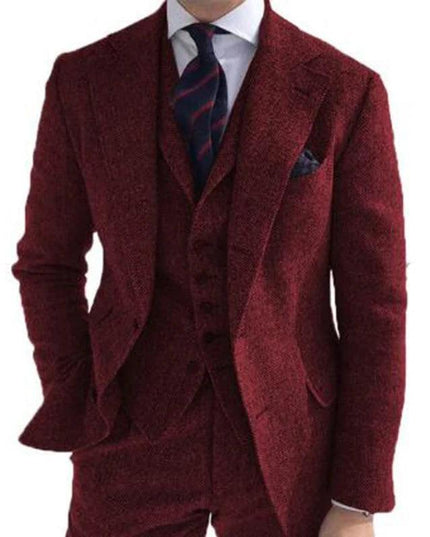 Gray Wool Tweed Winter Men Suit's for Wedding Formal Groom Tuxedo Herringbone - Constantin & Crys