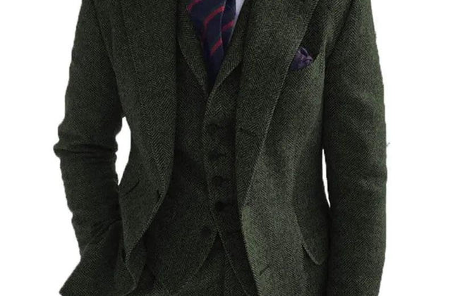 Gray Wool Tweed Winter Men Suit's for Wedding Formal Groom Tuxedo Herringbone - Constantin & Crys