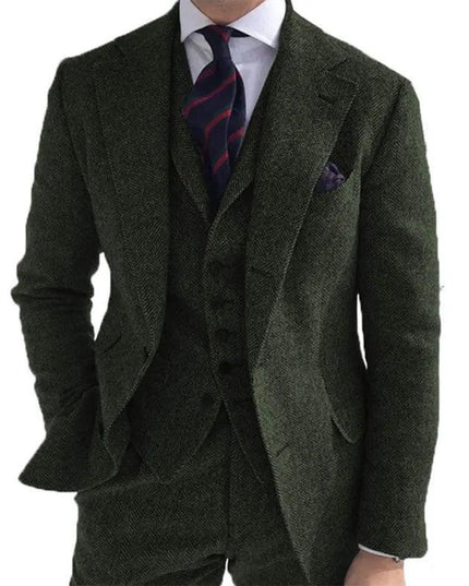 Gray Wool Tweed Winter Men Suit's for Wedding Formal Groom Tuxedo Herringbone - Constantin & Crys