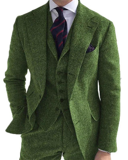 Gray Wool Tweed Winter Men Suit's for Wedding Formal Groom Tuxedo Herringbone - Constantin & Crys