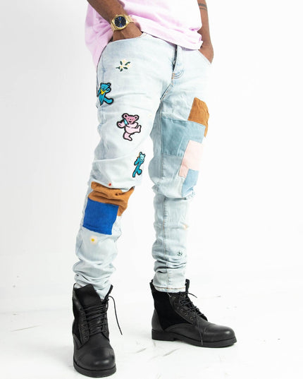 High Quality Street Jean Light Blue Begger Patch Ripped Mens Slim Fit Causal men - Constantin & Crys