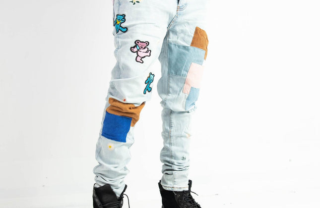 High Quality Street Jean Light Blue Begger Patch Ripped Mens Slim Fit Causal men - Constantin & Crys