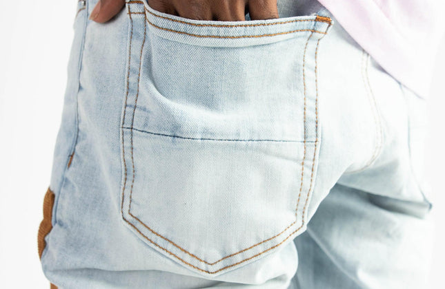 High Quality Street Jean Light Blue Begger Patch Ripped Mens Slim Fit Causal men - Constantin & Crys