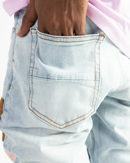 High Quality Street Jean Light Blue Begger Patch Ripped Mens Slim Fit Causal men - Constantin & Crys