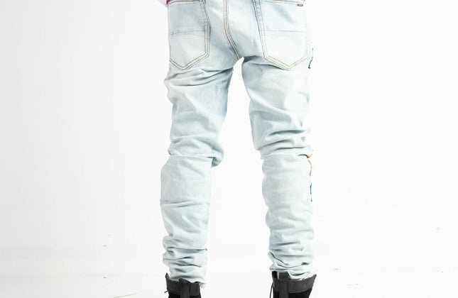 High Quality Street Jean Light Blue Begger Patch Ripped Mens Slim Fit Causal men - Constantin & Crys