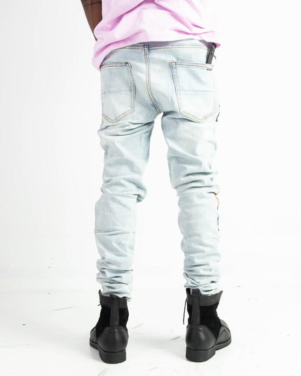 High Quality Street Jean Light Blue Begger Patch Ripped Mens Slim Fit Causal men - Constantin & Crys