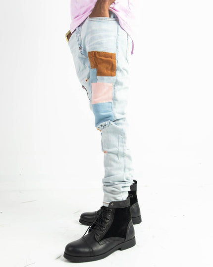 High Quality Street Jean Light Blue Begger Patch Ripped Mens Slim Fit Causal men - Constantin & Crys