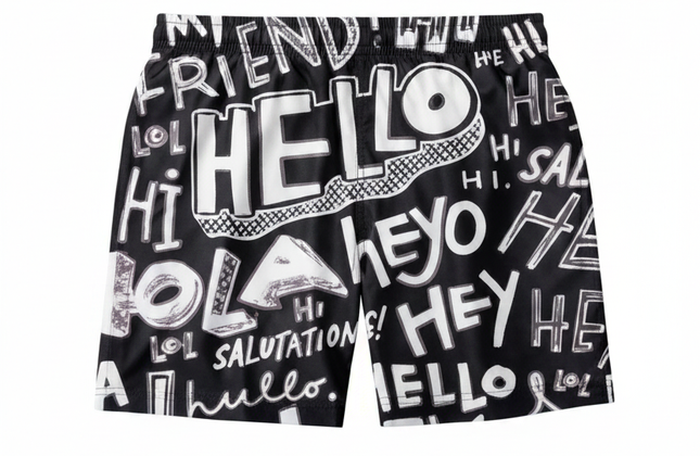 Hello Typography Shorts – Men's Full Print Microfiber Casual Shorts