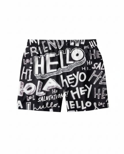 Hello Typography Shorts – Men's Full Print Microfiber Casual Shorts