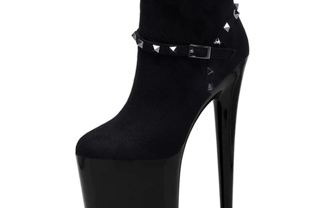 Japan and South Korea Black Matte Thick Heel Platform High Heels 20 Cm Model - Constantin & Crys