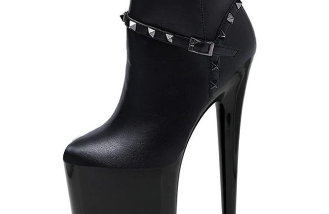 Japan and South Korea Black Matte Thick Heel Platform High Heels 20 Cm Model - Constantin & Crys