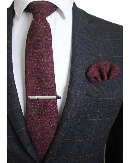 KAMBERFT Solid Color Cashmere Wool Necktie and Pocket Square Tie Clip Sets - Constantin & Crys