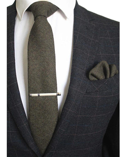 KAMBERFT Solid Color Cashmere Wool Necktie and Pocket Square Tie Clip Sets - Constantin & Crys