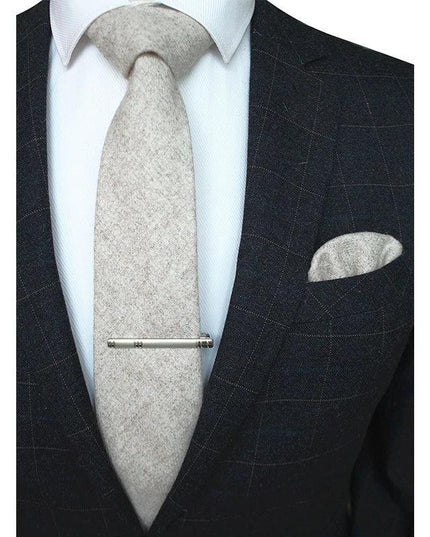 KAMBERFT Solid Color Cashmere Wool Necktie and Pocket Square Tie Clip Sets - Constantin & Crys