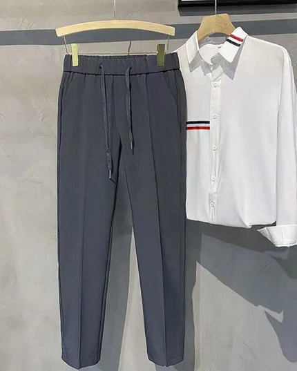 Khaki Drawstring Elastic Waist Men's Suit Pants Business Casual Fashion Drape - Constantin & Crys