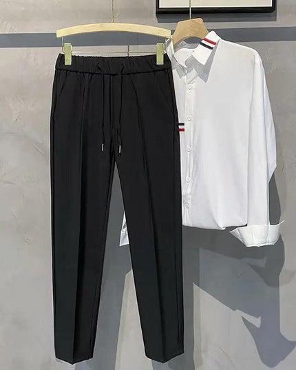 Khaki Drawstring Elastic Waist Men's Suit Pants Business Casual Fashion Drape - Constantin & Crys