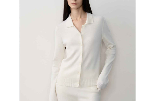 Ensemble cardigan col roulé et pantalon tricot coupe droite en laine mérinos Yangtsé