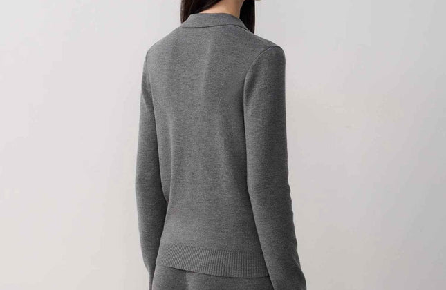 Ensemble cardigan col roulé et pantalon tricot coupe droite en laine mérinos Yangtsé