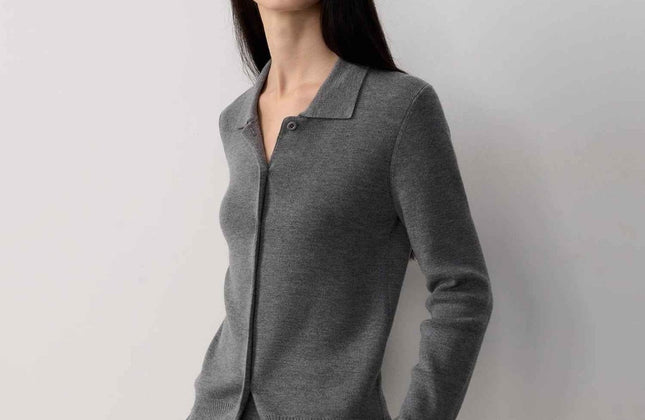 Ensemble cardigan col roulé et pantalon tricot coupe droite en laine mérinos Yangtsé