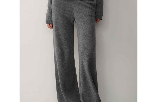 Ensemble cardigan col roulé et pantalon tricot coupe droite en laine mérinos Yangtsé