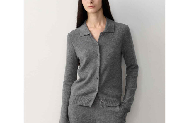 Ensemble cardigan col roulé et pantalon tricot coupe droite en laine mérinos Yangtsé