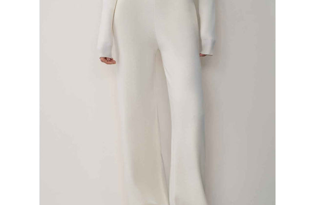 Ensemble cardigan col roulé et pantalon tricot coupe droite en laine mérinos Yangtsé
