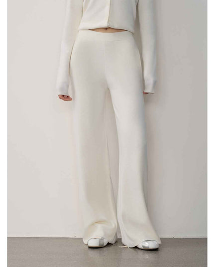 Yangtze Merino Wool Polo-Neck Cardigan & Straight-Leg Knit Trousers Set
