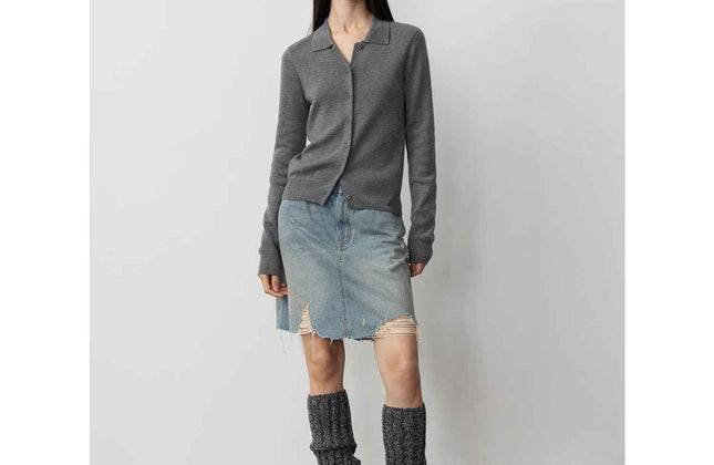 Ensemble cardigan col roulé et pantalon tricot coupe droite en laine mérinos Yangtsé