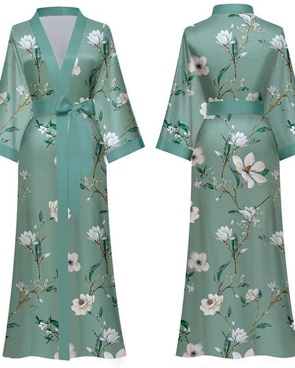 Long Satin Robe Women Long Sleeve Printed Robe Dress Luxury Women Designer Robes - Constantin & Crys