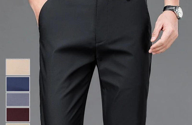 Male Pants Stretch Solid Black Smart Casual Men's Trousers Office Quick Dry - Constantin & Crys