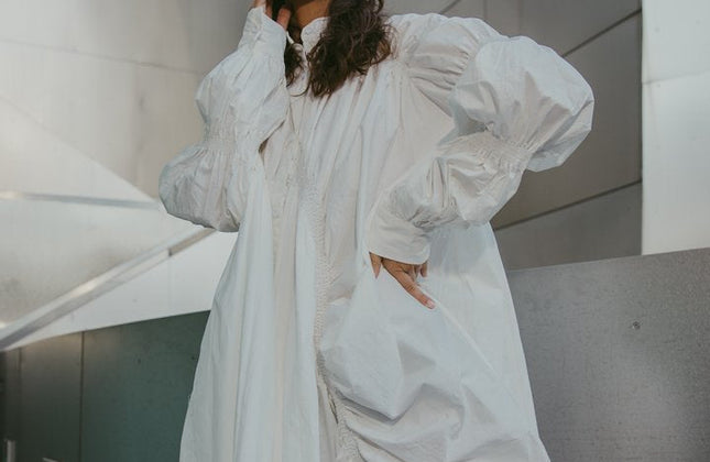 Women's Long Sleeve Pleated Shirt Dress — White | Hotaru