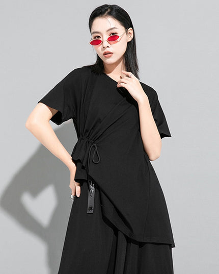 Women's Drawstring Casual Top — Black | Sween