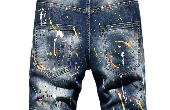 Men Summer Blue Shorts Jeans Holes Denim Shorts Paint Casual Streetwear Jeasn - Constantin & Crys
