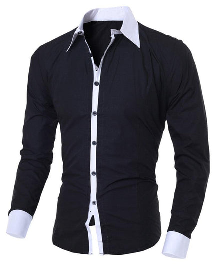 Men White Shirt Patchwork Social Dress Shirt Autumn Spring Solid Long Sleeve - Constantin & Crys