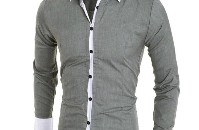 Men White Shirt Patchwork Social Dress Shirt Autumn Spring Solid Long Sleeve - Constantin & Crys