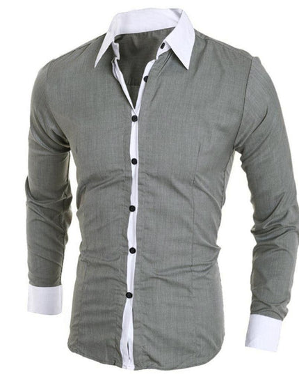 Men White Shirt Patchwork Social Dress Shirt Autumn Spring Solid Long Sleeve - Constantin & Crys