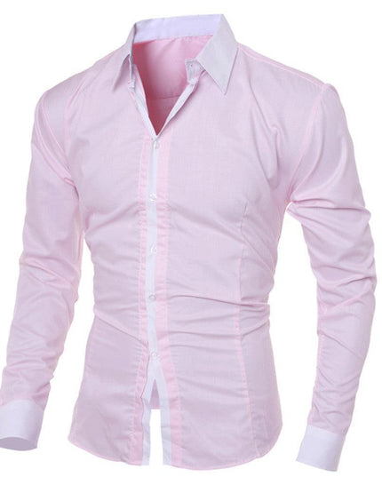 Men White Shirt Patchwork Social Dress Shirt Autumn Spring Solid Long Sleeve - Constantin & Crys